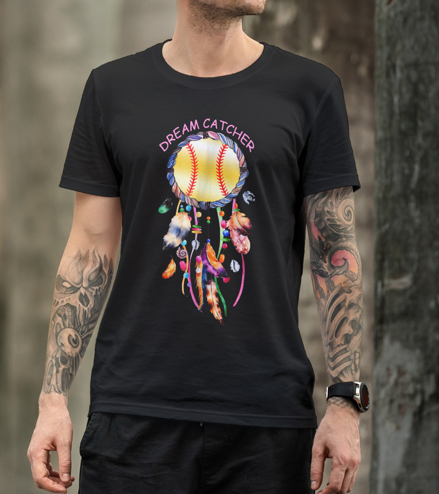 Dream Catcher Softball With Feather And Bead Accents T-Shirt