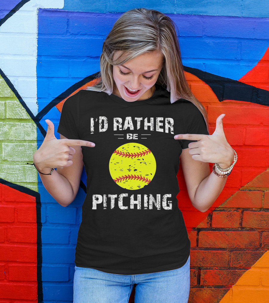 I'd Rather Be Pitching Softball Yellow Ball T-Shirt