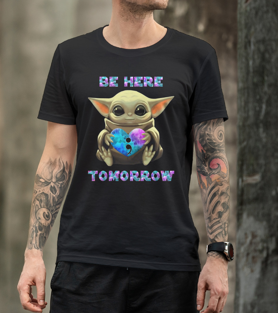 Be Here Tomorrow Semicolon Baby Alien Holding Heart T-Shirt