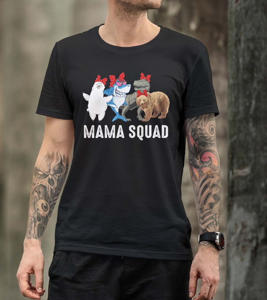 Mama Squad Llama Shark T-Rex Bear Red Bandana T-Shirt