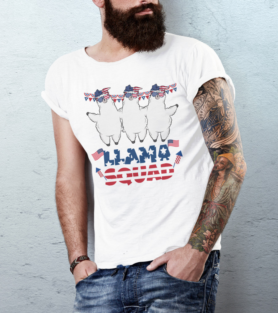 Llama Squad American Flag Bandana And Sunglasses T-Shirt