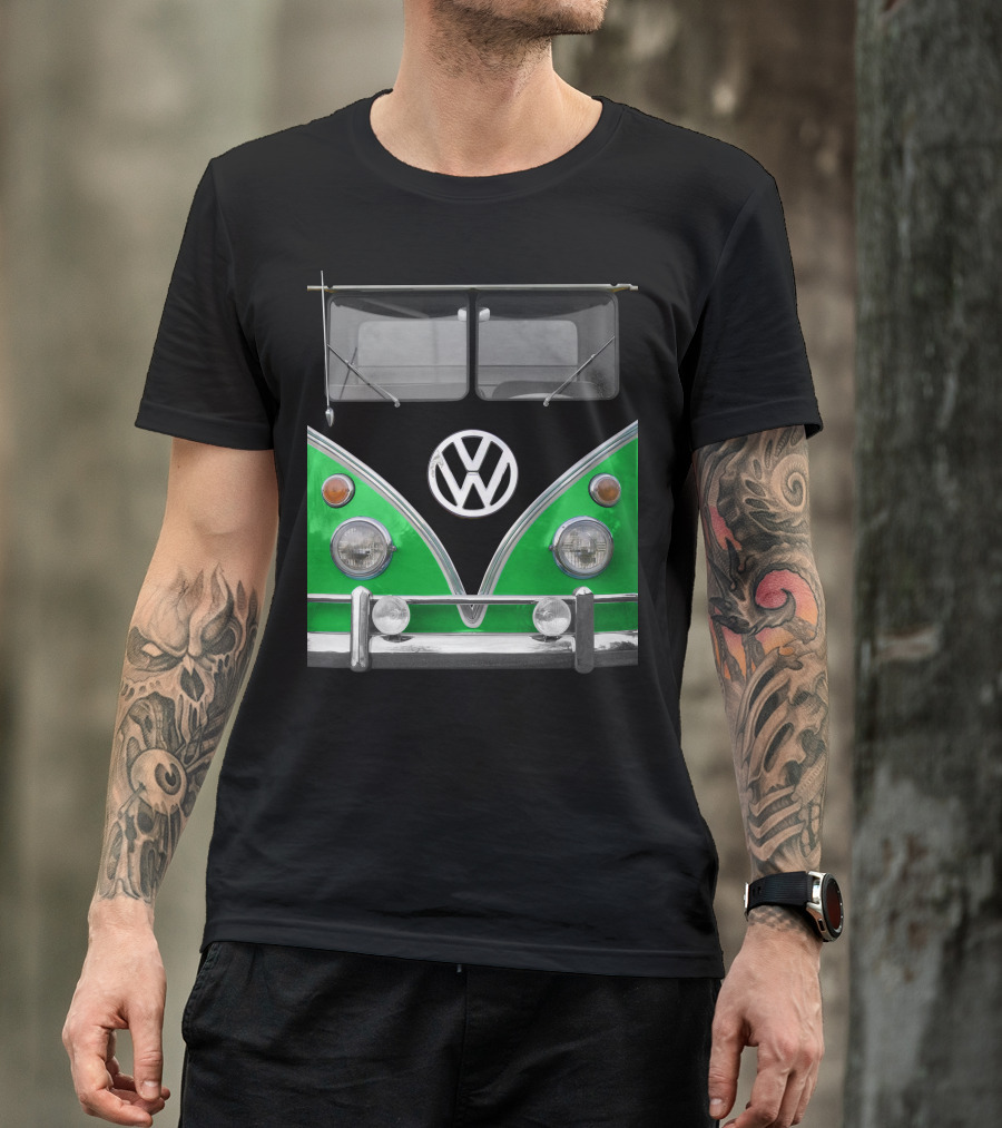 Volkswagen Bus Front Green Black T-Shirt