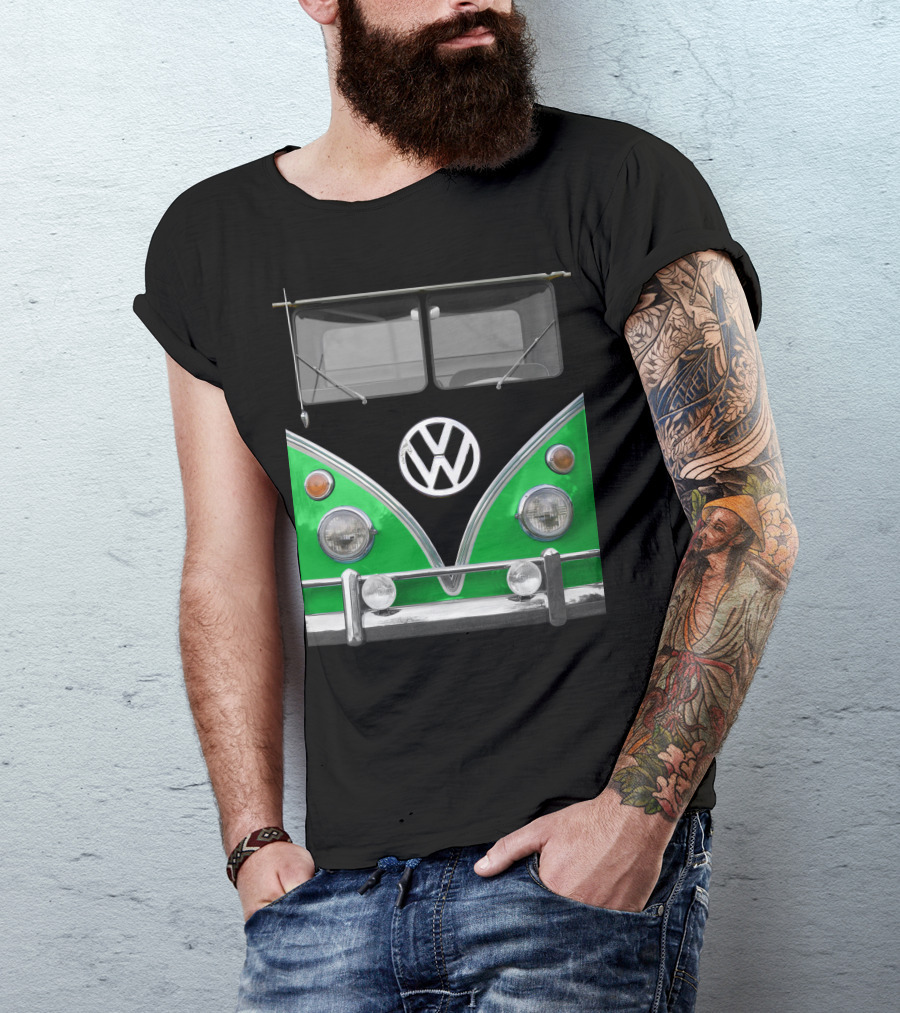 Volkswagen Bus Front Green Black T-Shirt