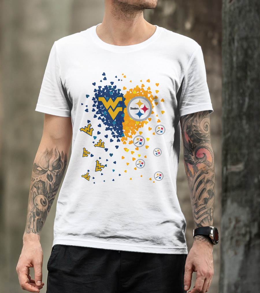 West Virginia Mountaineers And Pittsburgh Steelers Heart T-Shirt