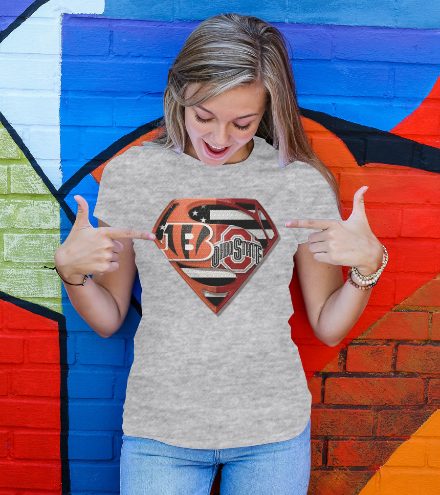 Superman Bengals Ohio State Logo American Flag T-Shirt