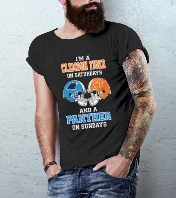 Clemson Tigers Saturdays Panthers Sundays Football Helmets T-Shirt