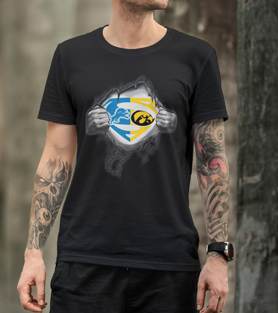 Detroit Lions Iowa Hawkeyes Superman Logo Integration T-Shirt