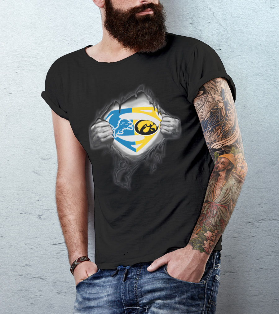 Detroit Lions Iowa Hawkeyes Superman Logo Integration T-Shirt