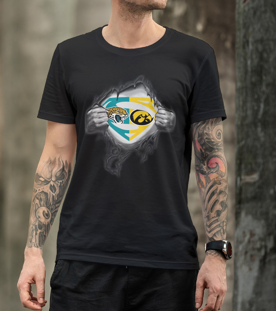 Jacksonville Jaguars Iowa Hawkeyes Superman Logo Fusion T-Shirt