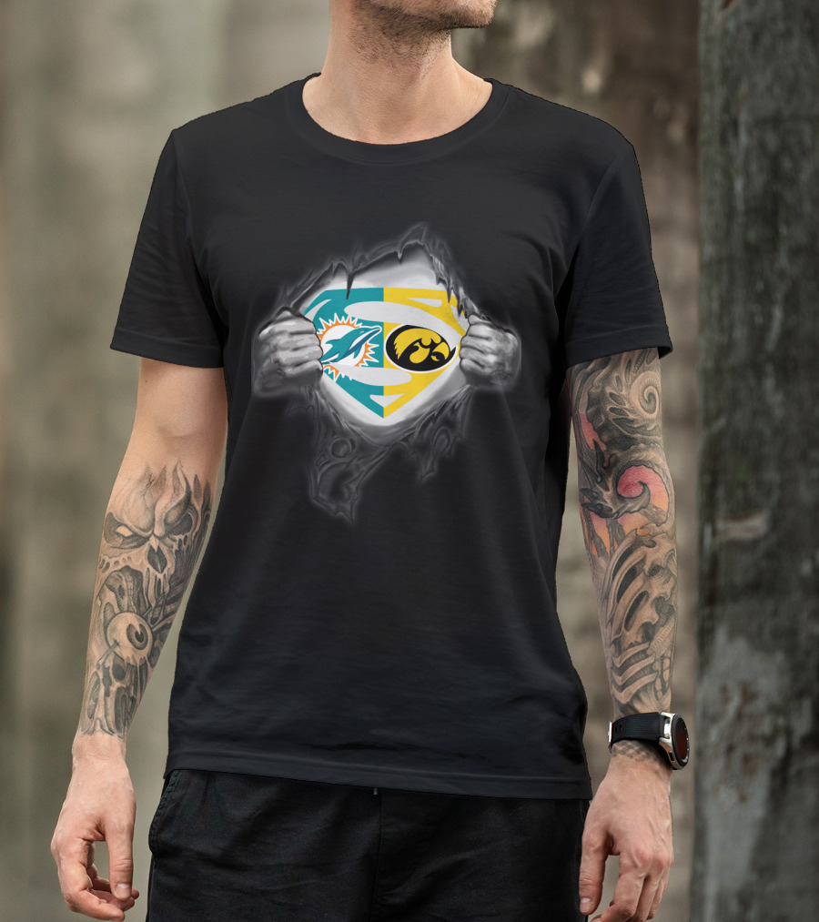 Miami Dolphins Iowa Hawkeyes Superman Logo Fusion T-Shirt