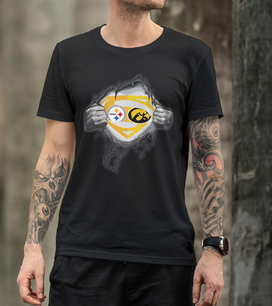Pittsburgh Steelers Iowa Hawkeyes Superman Logo Burst Foil T-Shirt