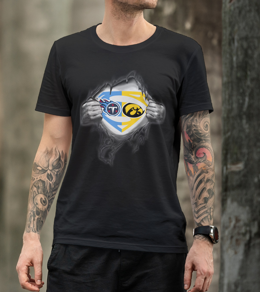 Tennessee Titans Iowa Hawkeyes Superman Logo Rip T-Shirt