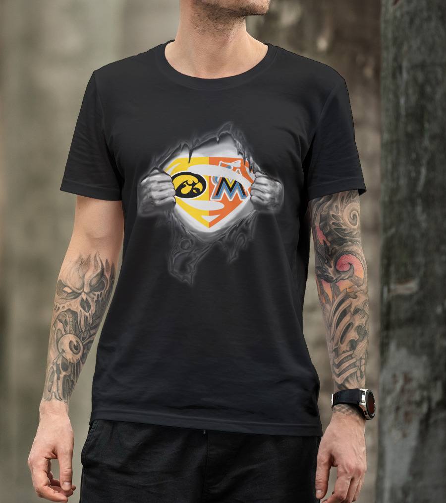 Hawkeyes Miami Marlins Superman Logo Hybrid T-Shirt