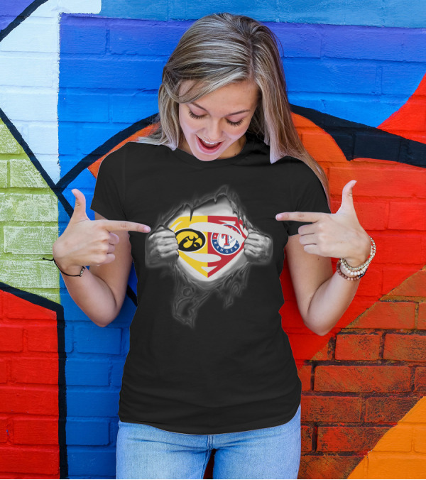 Iowa Hawkeyes Texas Rangers Superman Logo Fusion T-Shirt