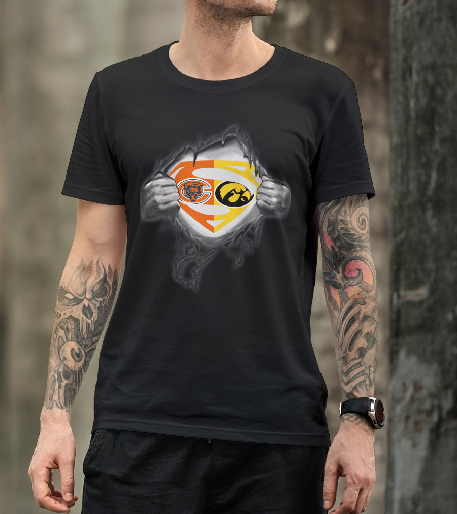 Chicago Bears Iowa Hawkeyes Superman Logo Fusion T-Shirt