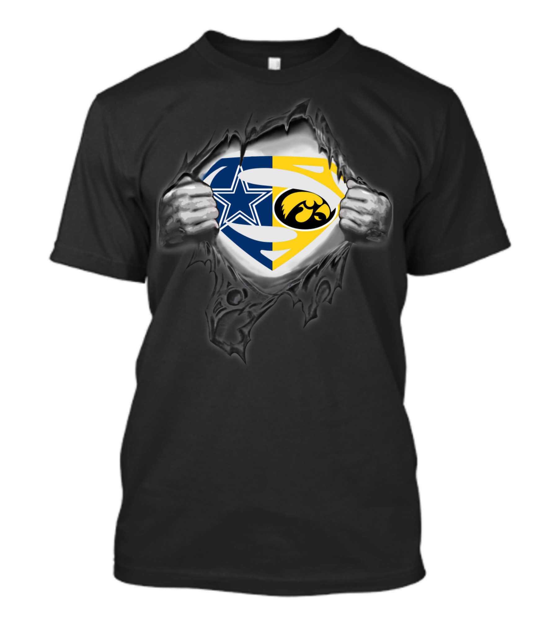Dallas Cowboys Iowa Hawkeyes Superman Logo Fusion T-Shirt