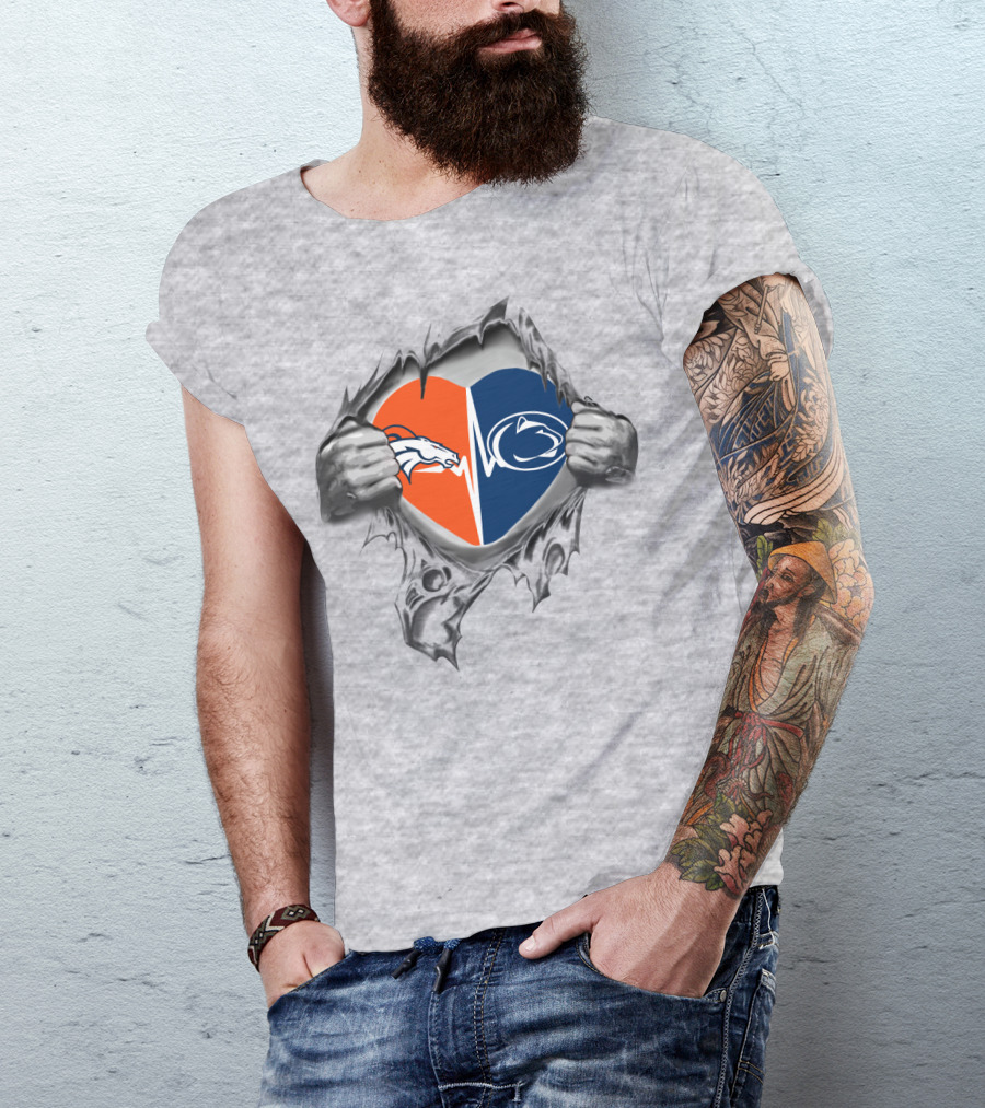 Denver Broncos Penn State Heart Tear T-Shirt