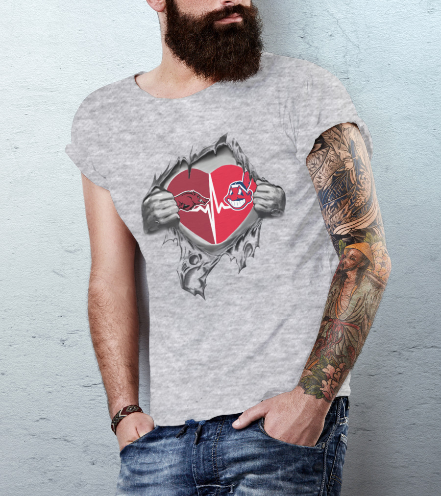 Arkansas Razorbacks Cleveland Indians Heartbeat T-Shirt