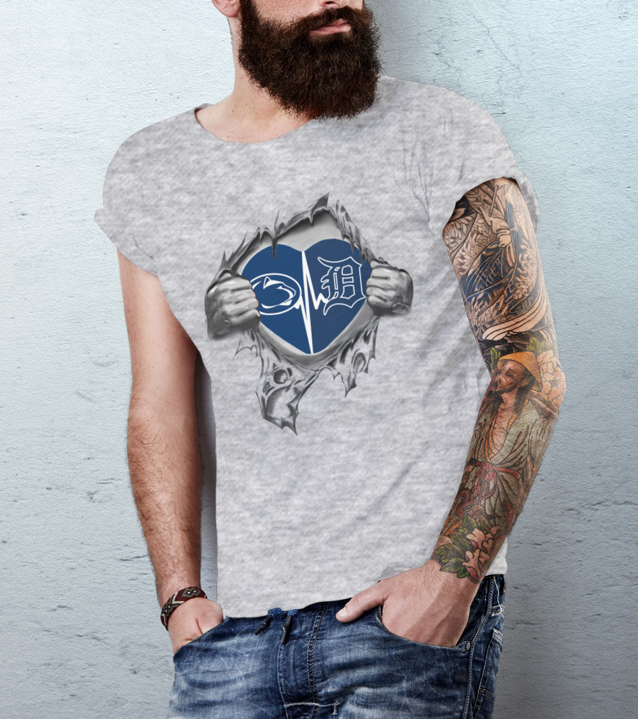 Detroit Tigers Penn State Heartbeat Logo Fusion T-Shirt