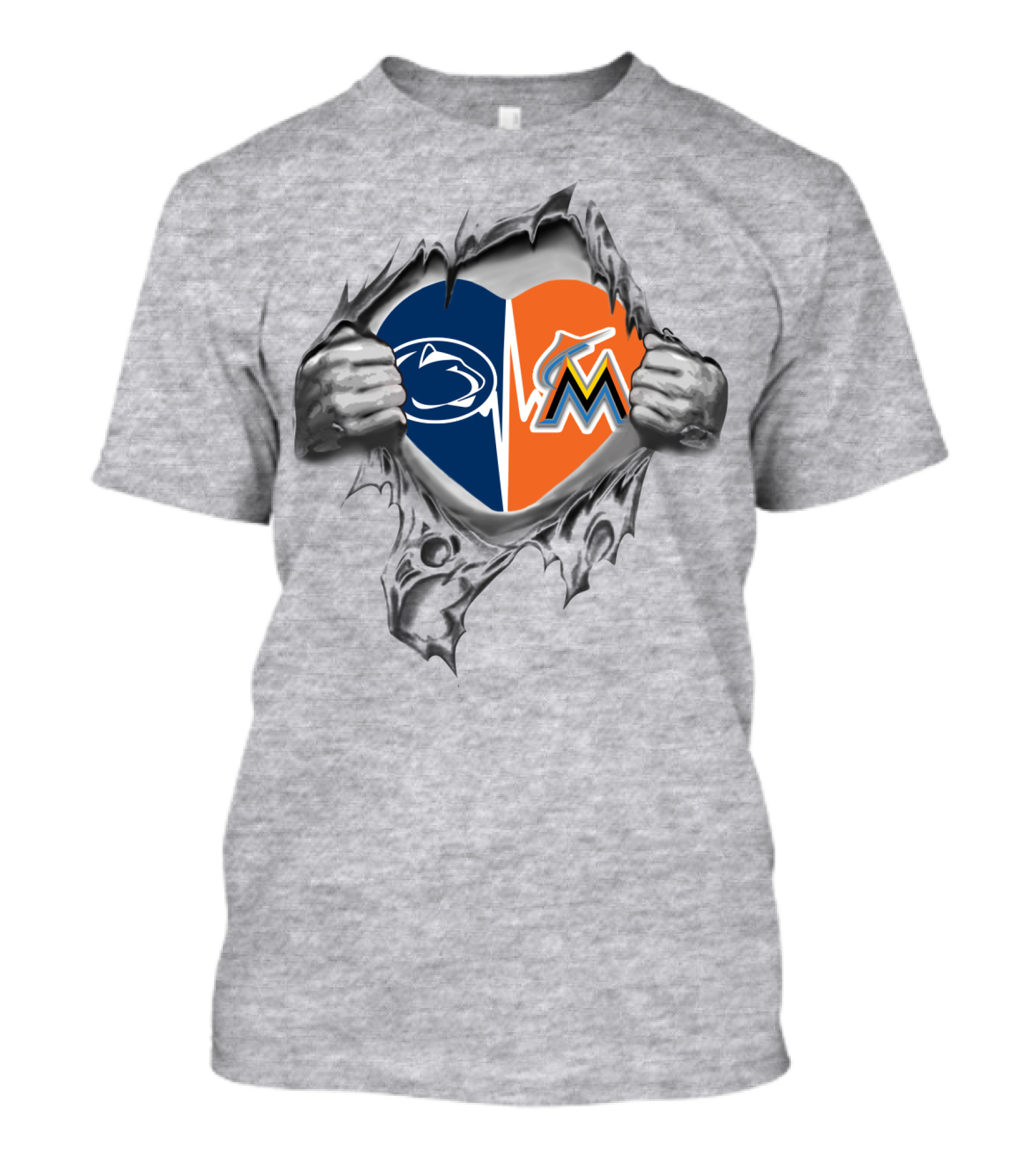 Miami Marlins Penn State Heartbeat Tearing T-Shirt