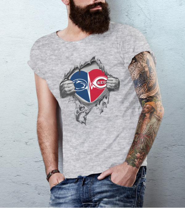 Penn State Nittany Lions Cincinnati Reds Heart T-Shirt