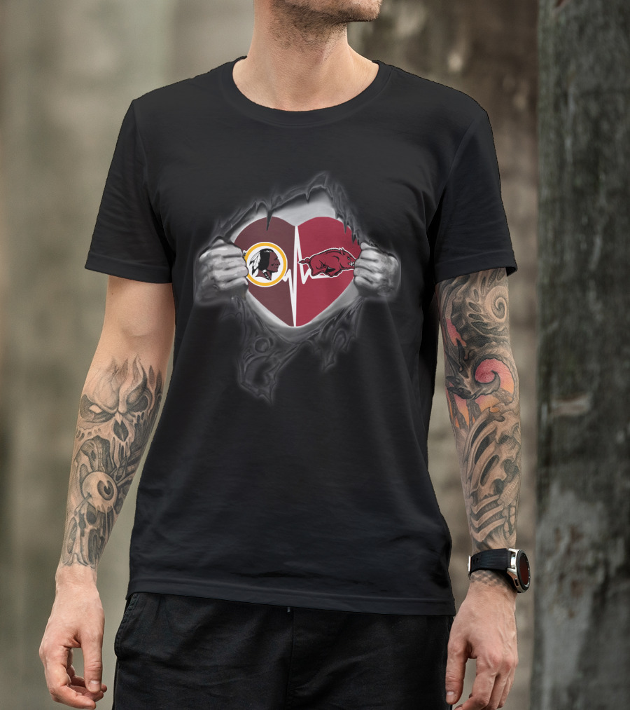 Heart Of Washington Redskins Arkansas Razorbacks Fan Loyalty T-Shirt