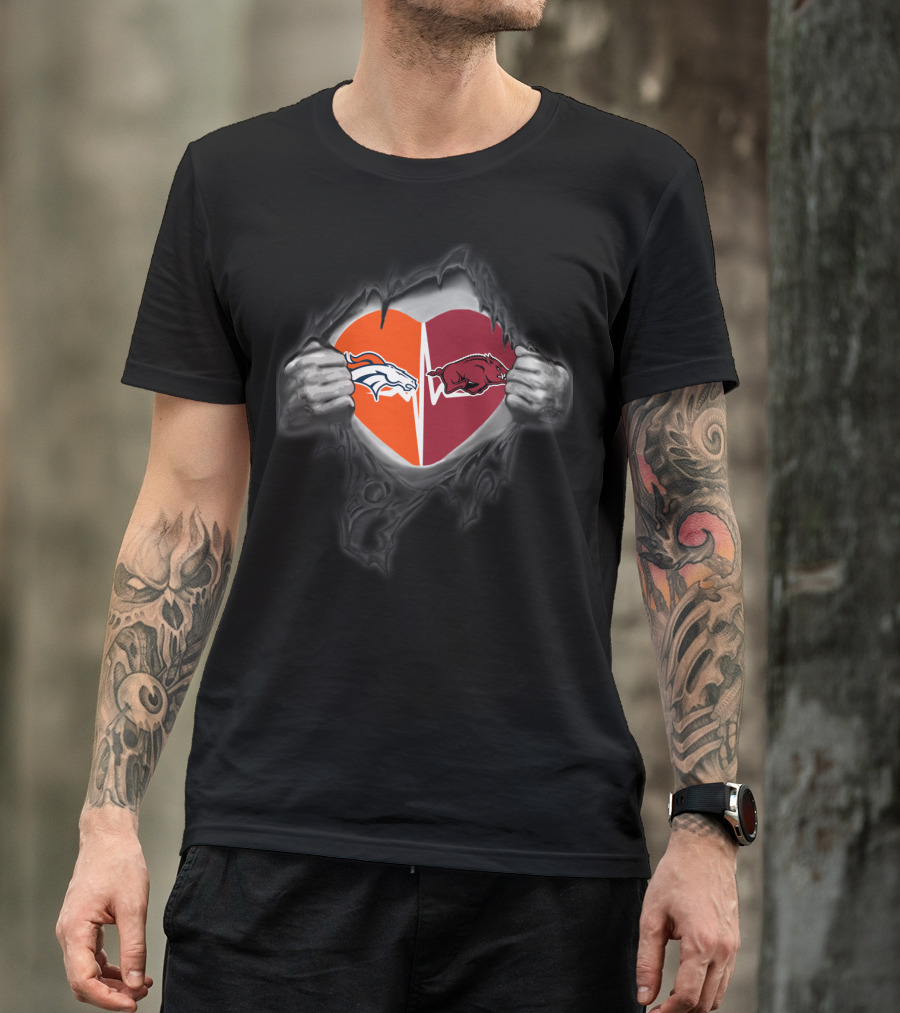 Denver Broncos Arkansas Razorbacks Heart Combo T-Shirt