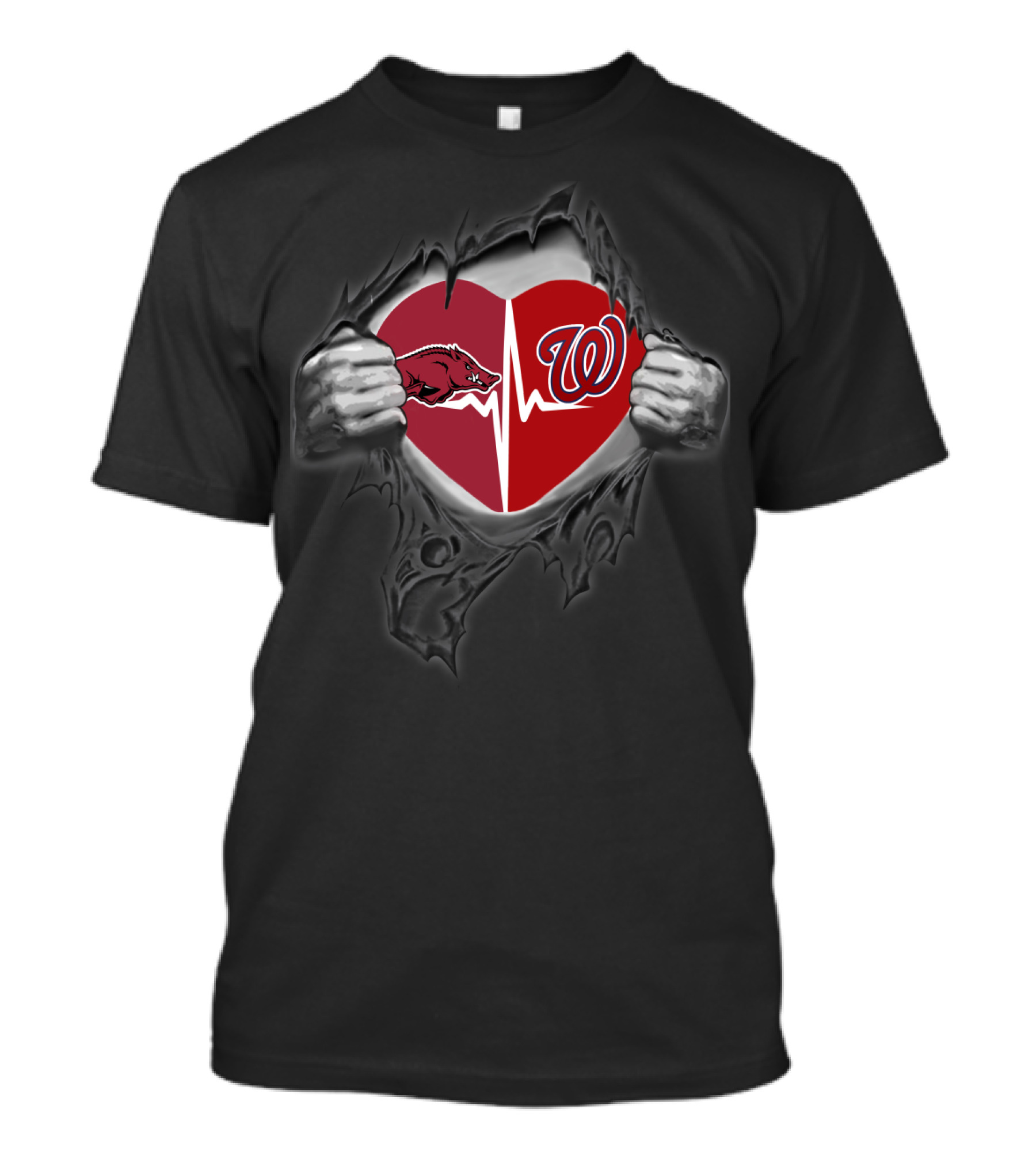 Arkansas Razorbacks Washington Nationals Heartbeat Pullover Ripped T-Shirt