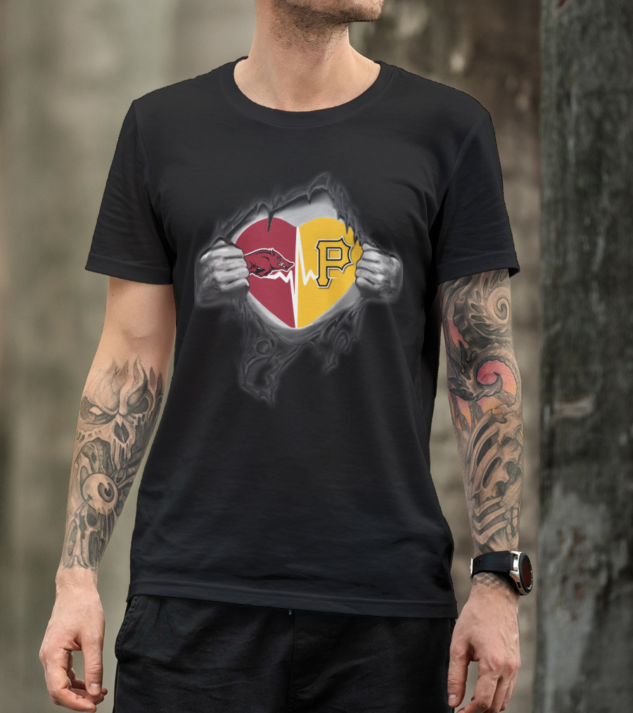 Arkansas Razorbacks Heartbeat Pittsburgh Pirates Fan Spirit T-Shirt