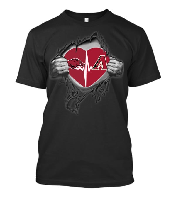 Arkansas Razorbacks Arizona Diamondbacks Heartbeat Tearing Logo Combo T-Shirt