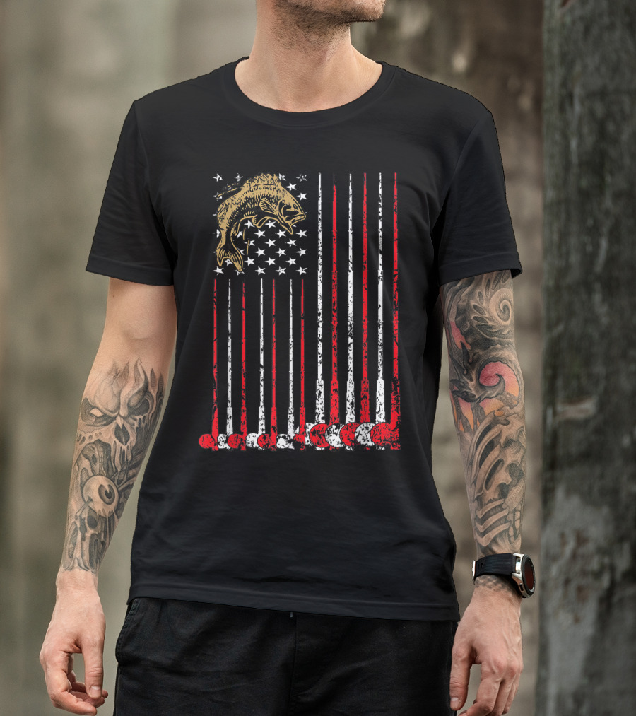 American Flag Fishing Bass With Independence Day T-Shirt