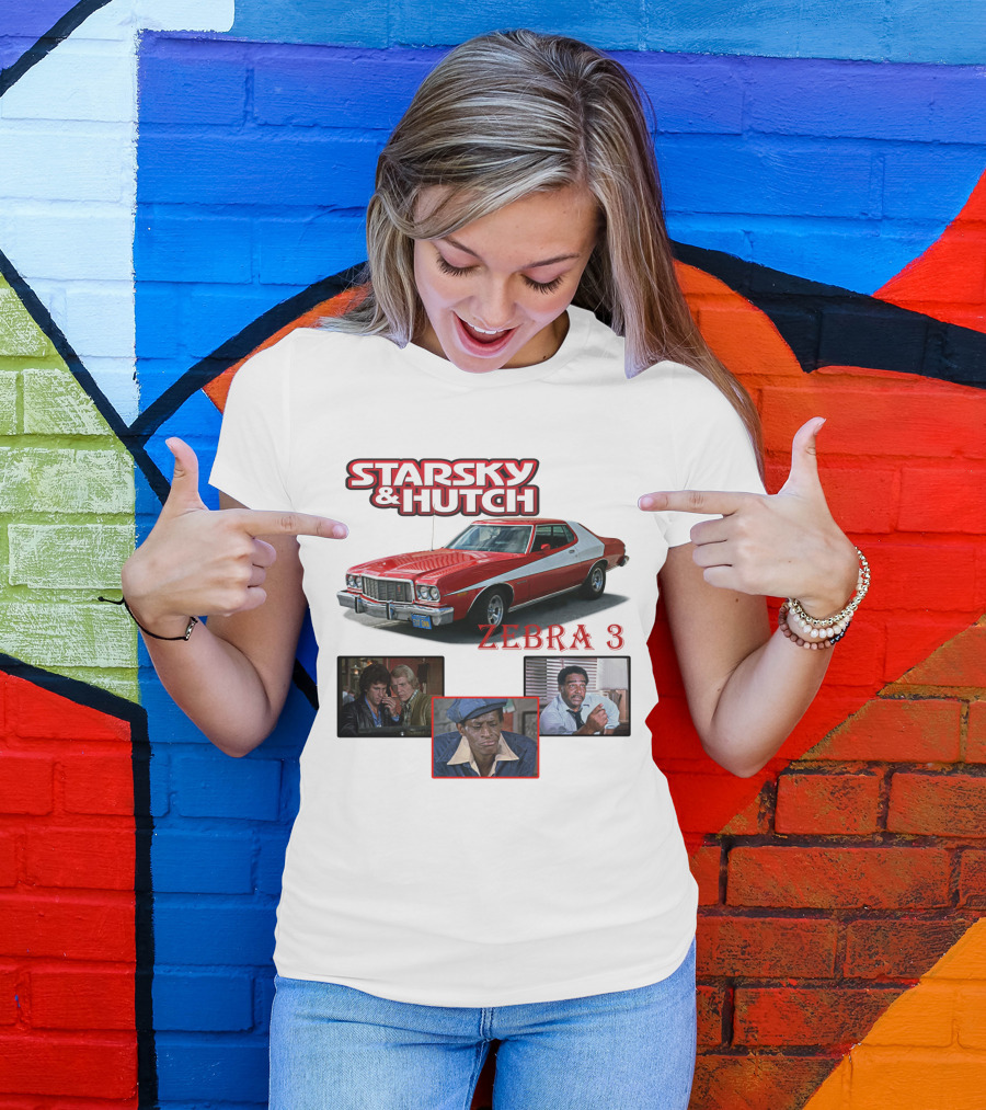 Starsky And Hutch Zebra 3 Car And Characters T-Shirt