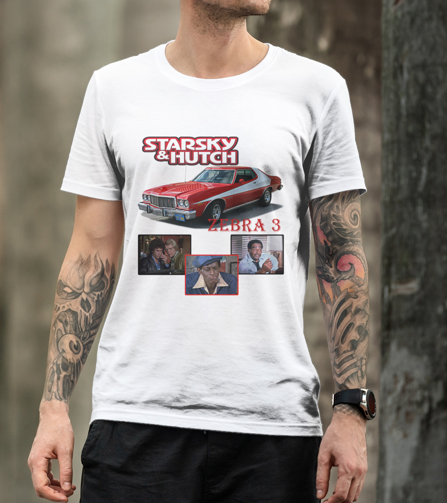 Starsky And Hutch Zebra 3 Car And Characters T-Shirt