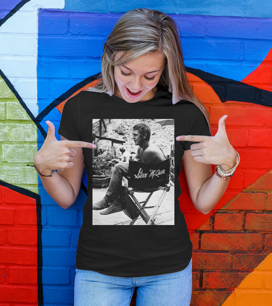 Steve McQueen Black And White Director's Chair Scene T-Shirt