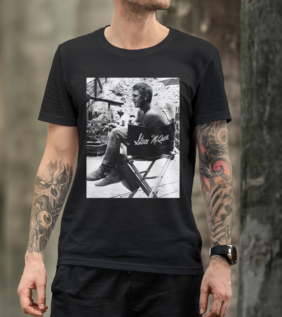 Steve McQueen Black And White Director's Chair Scene T-Shirt