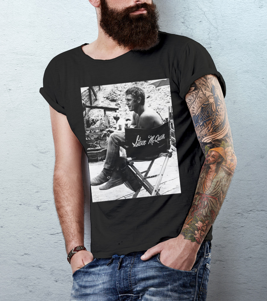 Steve McQueen Black And White Director's Chair Scene T-Shirt