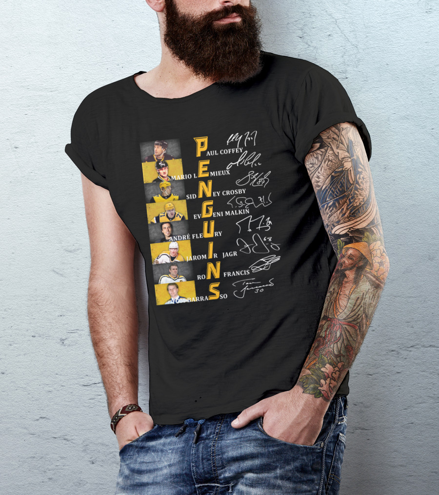 Penguins Paul Coffey Mario Lemieux Sidney Crosby Evgeni Malkin André Fleury Jaromír Jagr Ron Francis Tom Barrasso T-Shirt