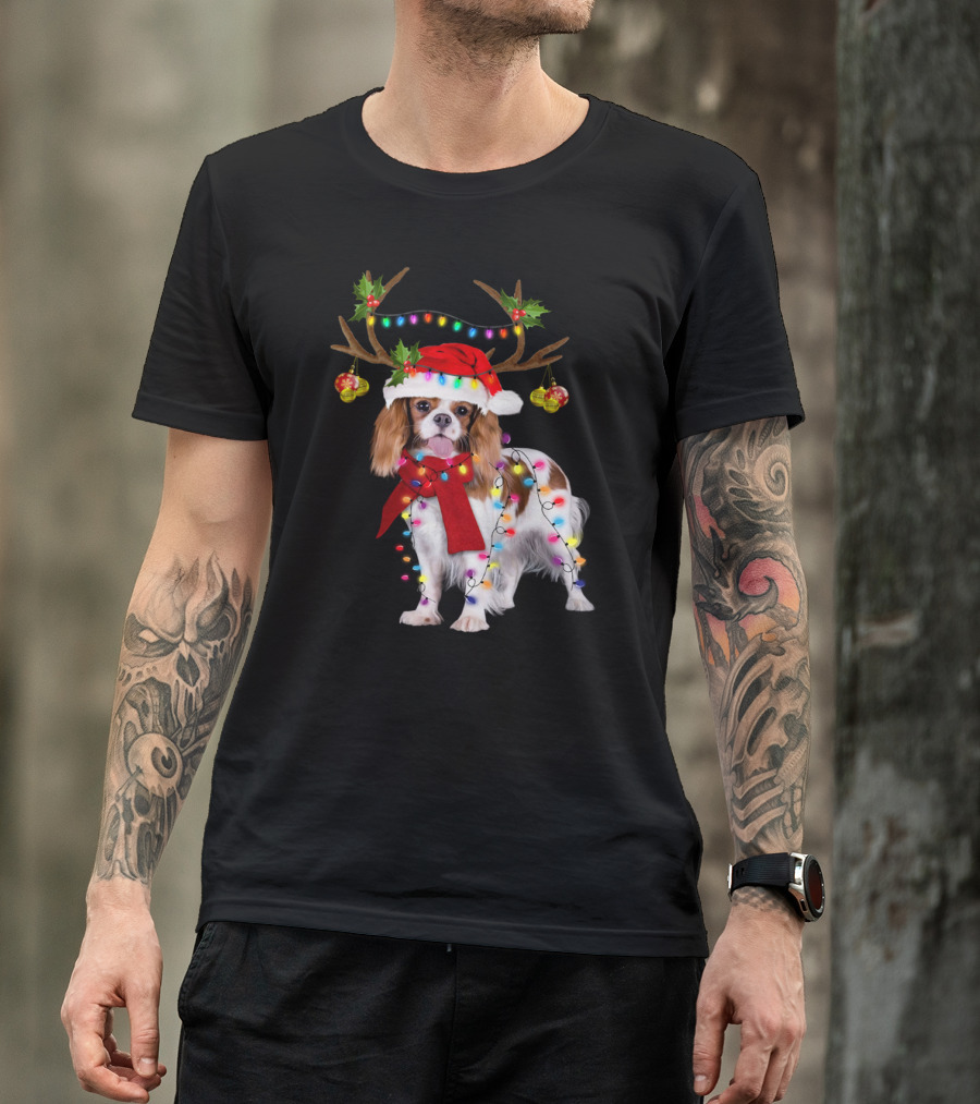 Cavalier King Charles Spaniel Christmas Reindeer Lights T-Shirt