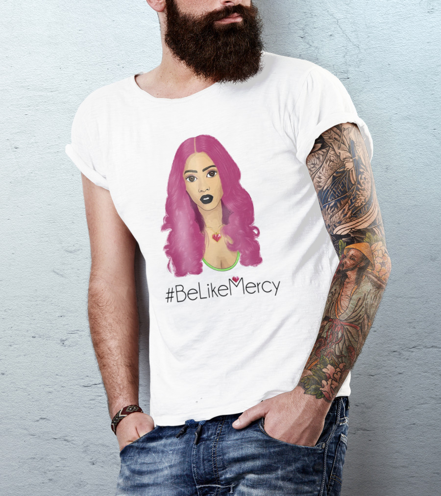 BeLikeMercy Pink Hair Black Lips Heart Necklace T-Shirt