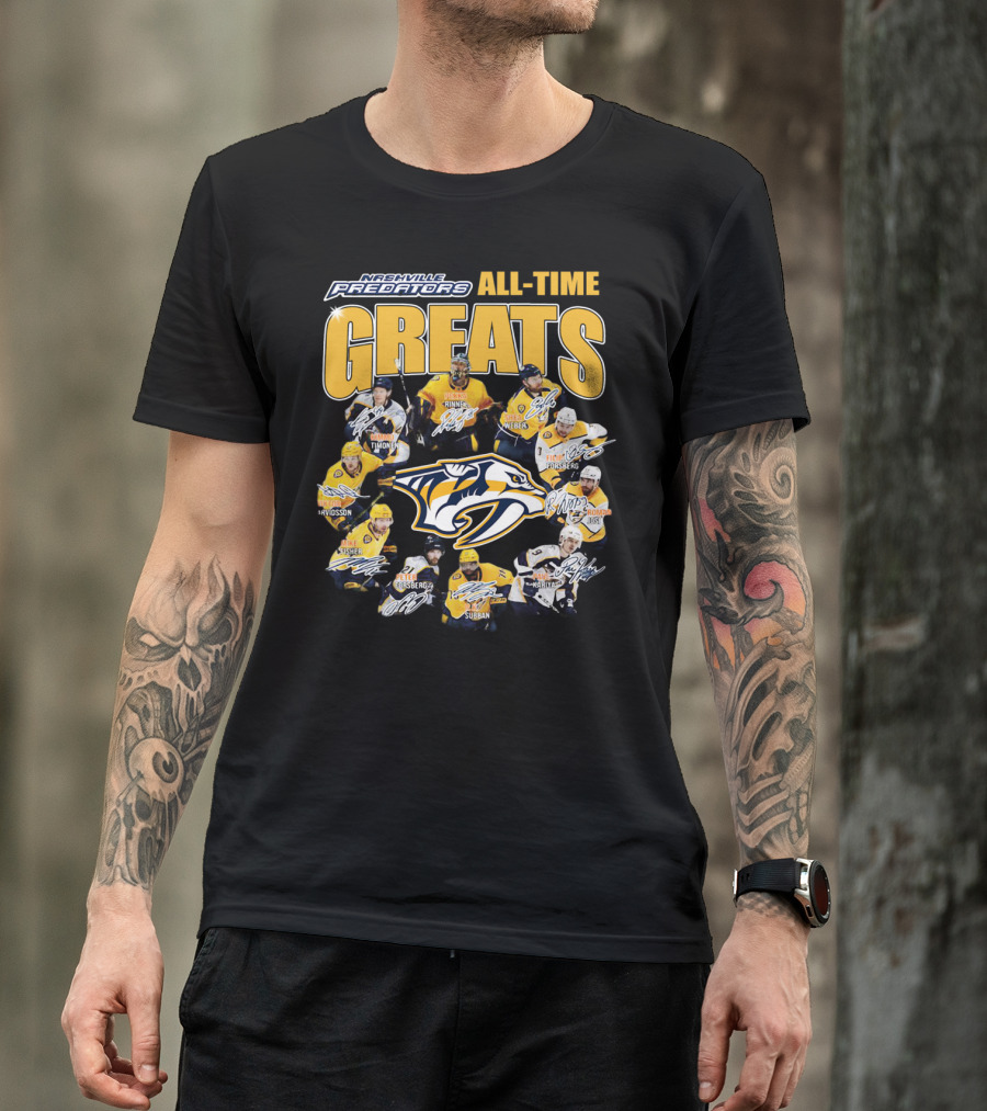 Nashville Predators All-Time Greats Signatures Rinne Weber Forsberg Subban Timonen Walker T-Shirt