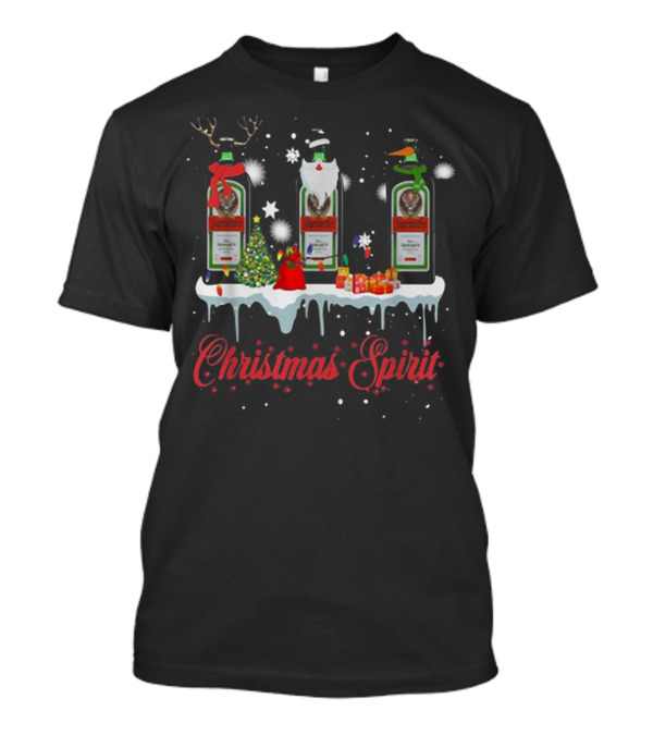 Christmas Spirit Jagermeister Bottles With Holiday Decorations And Snowflakes T-Shirt