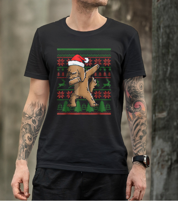 Goldendoodle Dabbing Santa Christmas Sweater Holiday T-Shirt