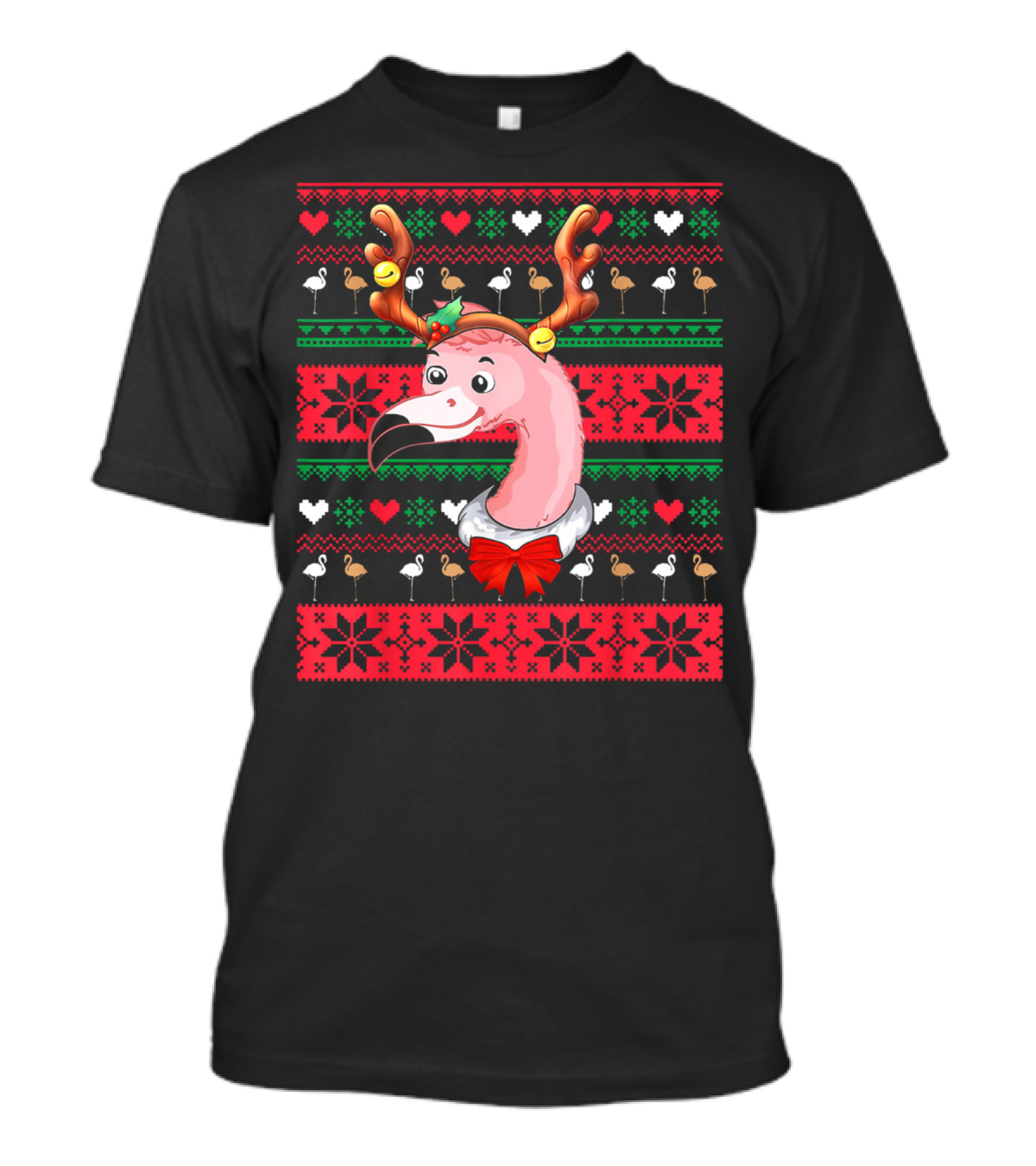 Santa Flamingo Reindeer Ugly Christmas T-Shirt