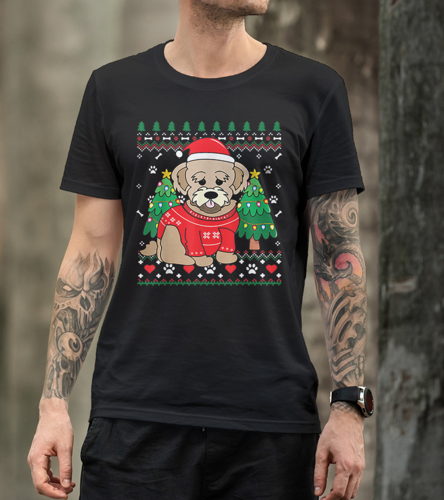 Nice Maltipoo Christmas Ornament Tree Xmas Dog Santa Hat Paw Prints T-Shirt