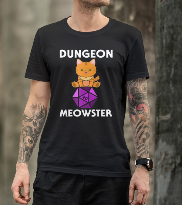 Dungeon Meowster Nerdy Cat With D20 Dice T-Shirt