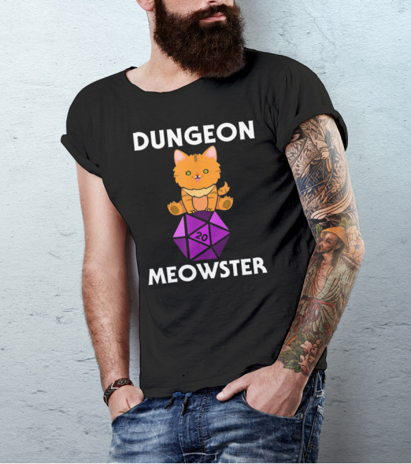 Dungeon Meowster Nerdy Cat With D20 Dice T-Shirt