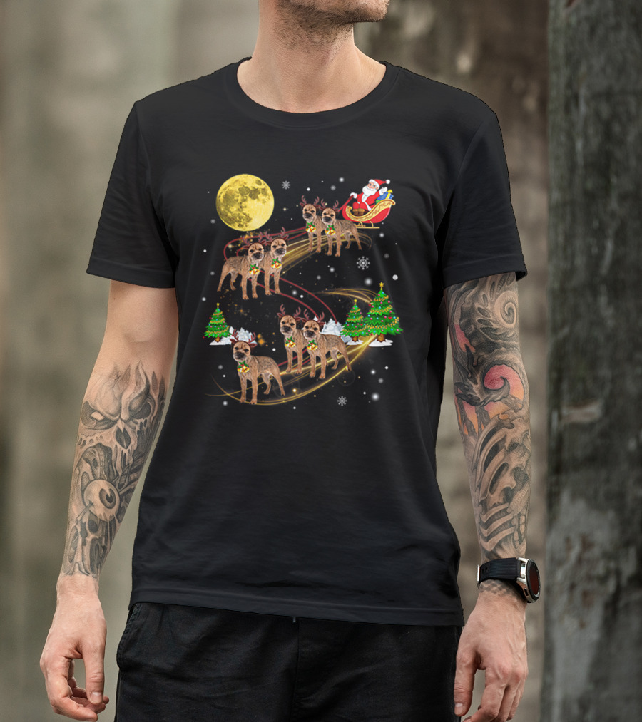 Border Terrier Dog Christmas Santa Reindeer Sleigh Holiday Fun T-Shirt