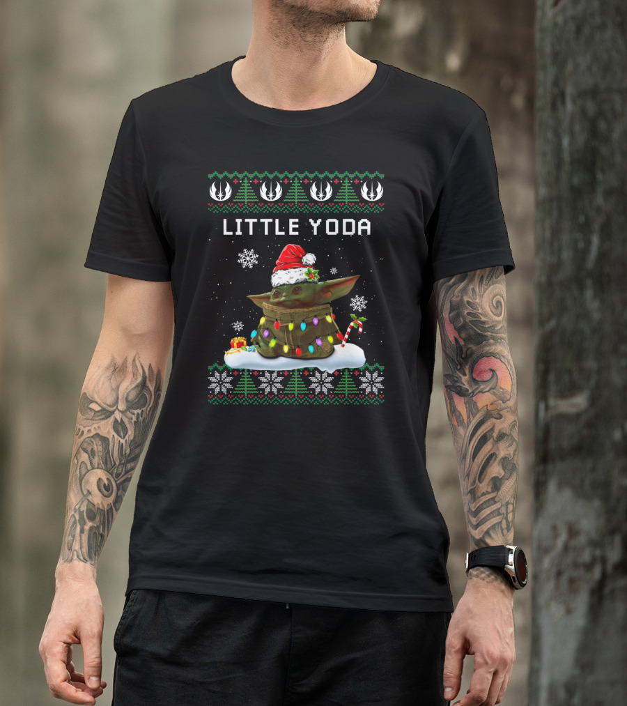 Little Yoda Santa Christmas Lights Ugly T-Shirt