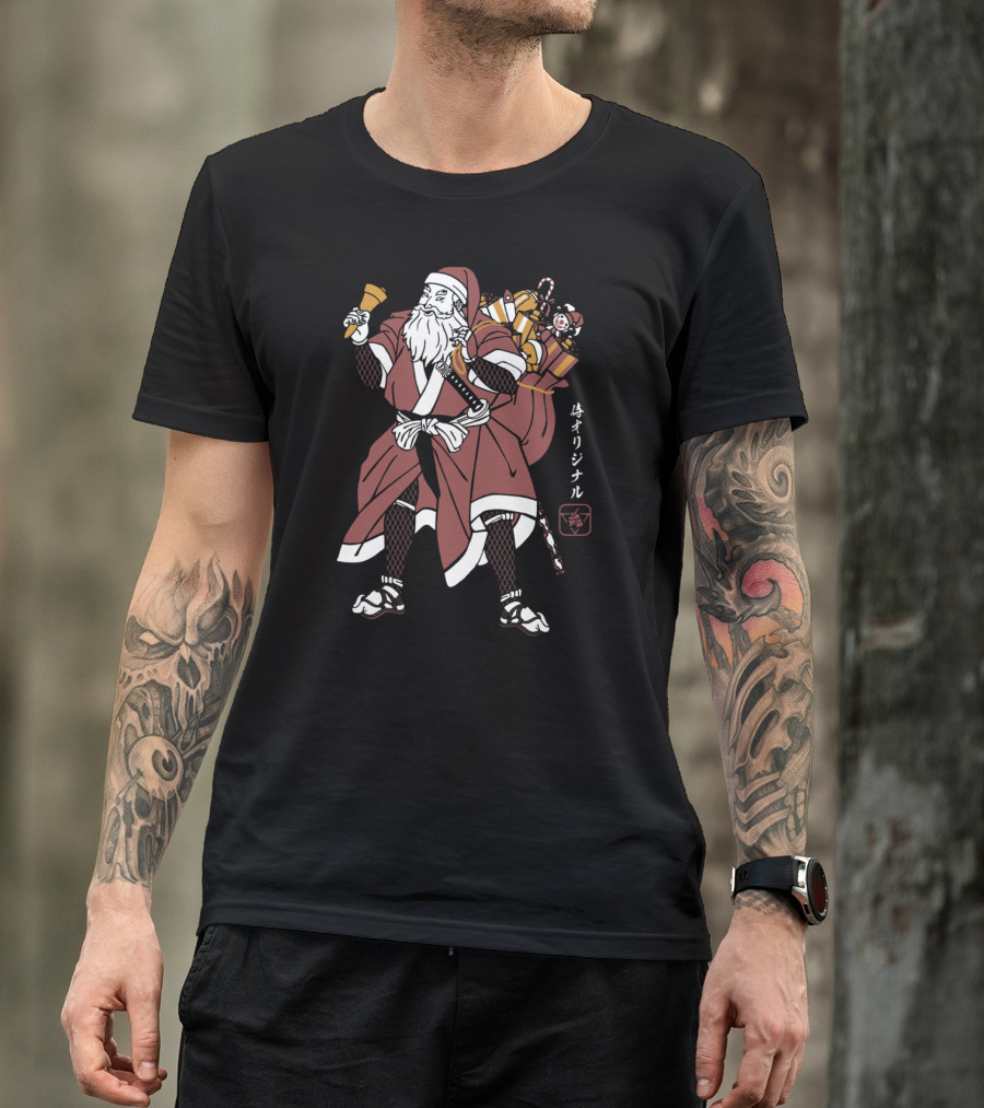 Samurai Santa Claus With Katana And Gift Bag T-Shirt