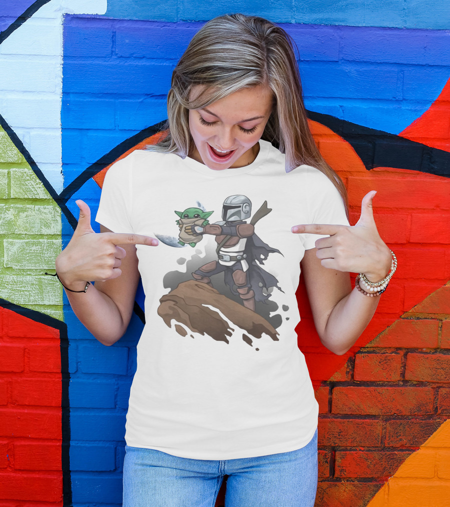 Baby Yoda The Manrorian Epic Rock Ledge Scene T-Shirt